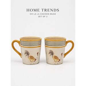 Home Trends Oh La La Chicken Rooster Coffee Mugs Set of 2 Farmhouse